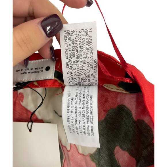 Zara Womens satin Skirt Medium M Red Floral Printed Midi Length 8702/069 NWT - Picture 5 of 15